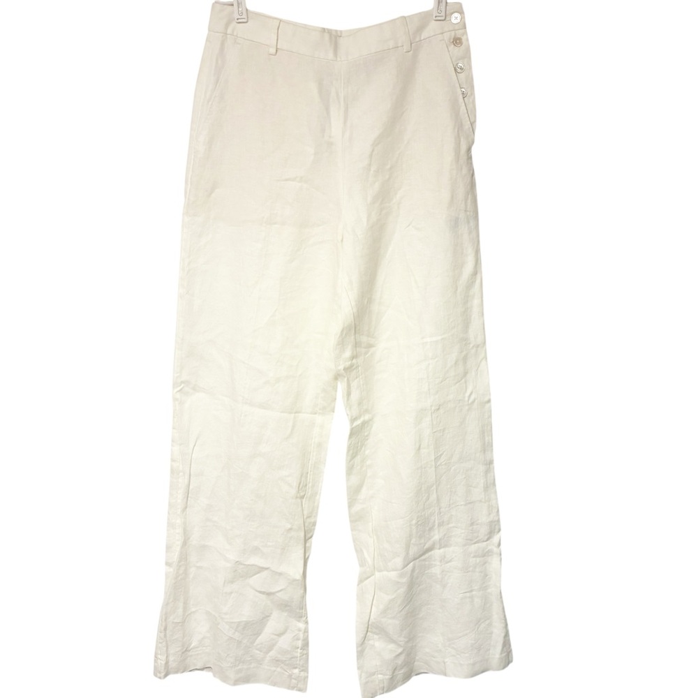 Polo Ralph Lauren Linen White Flare Leg Button Side Women’s Size 6 Pants NEW